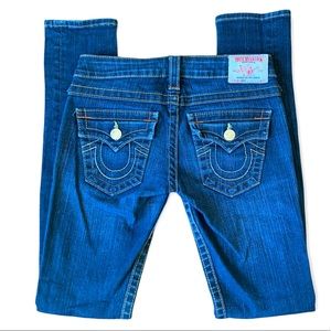 True Religion brand blue jeans Julie size 25 skinny denim double stitching dark